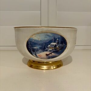 Thomas Kinkade Sunday Evening Sleigh Ride Bowl With Plastic Insert For Flowers